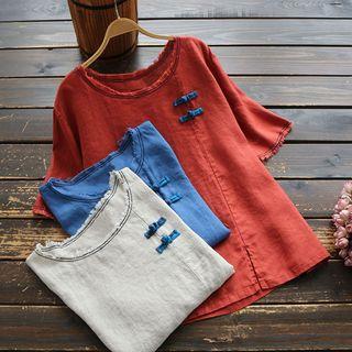 Elbow-sleeve Fringed Frog-button Top