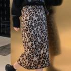 Leopard Print Midi Pencil Skirt Coffee - One Size