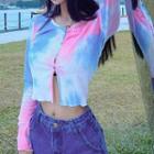 Long-sleeve Tie-dyed Buttoned Top