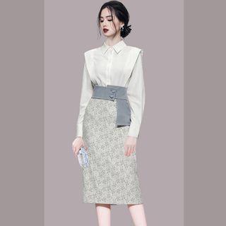 Set: Plain Shirt + Floral Midi Skirt
