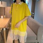 Short-sleeve Mesh Panel Midi Polo Dress
