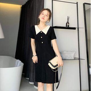 Short-sleeve Contrast Collar Mini A-line Dress
