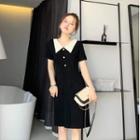 Short-sleeve Contrast Collar Mini A-line Dress