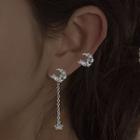 Moon & Cat Rhinestone Dangle Earring 1 Pair - Silver - One Size