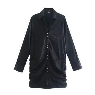 Long-sleeve Ruched Mini Shirt Dress