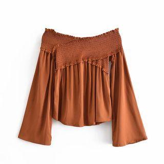 Bell-sleeve Off-shoulder Shirred Blouse