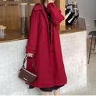 Button-up Long Coat / Long-sleeve Button-up Midi Dress / Set