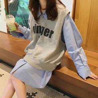 Letter Tank Top / Long-sleeve Shirt Dress