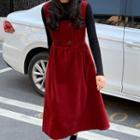 Midi A-line Corduroy Pinafore Dress Red - One Size