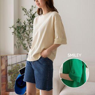 Smiley-embroidered Boxy T-shirt