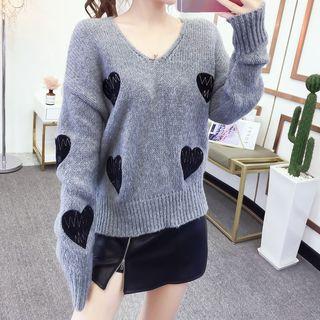 Set: Embellished Sweater + Faux Leather Mini A-line Skirt