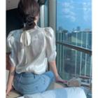 Puff-sleeve Tie-back Blouse White - One Size