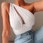 Plain One-shoulder Sleeveless Crop Top