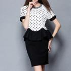 Set: Short-sleeve Dotted Top + Skirt