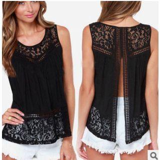 Slit-back Lace Sleeveless Top