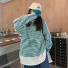 Striped Loose-fit Sweatshirt Green & Blue & Gray - One Size