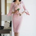Sweetheart Neckline Twisted Bell-sleeve Sheath Dress