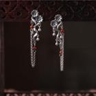 Retro Flower Chained Dangle Earring 1 Pair - Silver - One Size