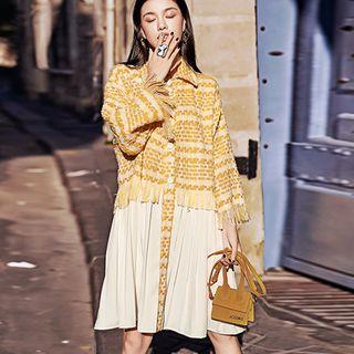 Pleated Panel Plaid Shirt Dress