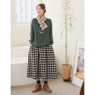 Belted Checked Maxi Full Skirt