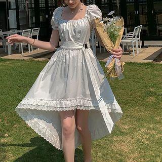 Short-sleeve Lace Ruffle High-low A-line Dress