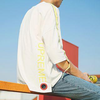 3/4-sleeve Lettering Strap Grommet Top