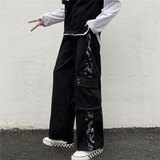 Paisley Print Panel Cargo Pants