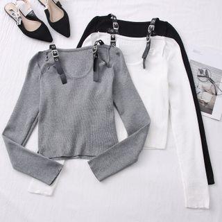 Belted-strap Slim-fit Knit Top