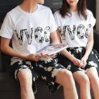 Couple Matching Set : Letter Short-sleeve T-shirt + Shorts