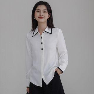 Collared Butterfly Embroidered Chiffon Blouse