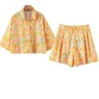 Elbow-sleeve Floral Print Shirt / Shorts
