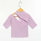 Short-sleeve Mock-neck Cutout Crop Top Pink - One Size