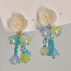 Flower Drop Earring C-855 - 1 Pair - White & Aqua Green & Blue - One Size