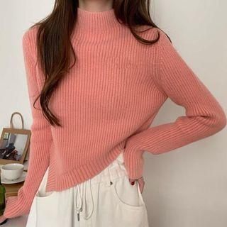 Plain Asymmetric Mock-neck Sweater