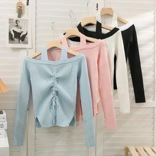 Details Side-slit Drawstring Halter Top