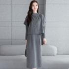 Set: Long-sleeve Midi Knit Dress + Cap-sleeve Top