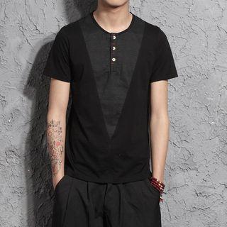 Contrast Panel Short-sleeve Henley
