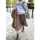 Accordion-pleat Midi Skirt Beige - One Size
