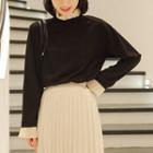 Mock Two-piece Long-sleeve Frill-trim Top