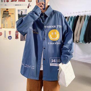 Smiley Face Print Shirt Jacket