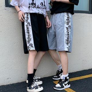 Side Letter Print Straight Leg Shorts