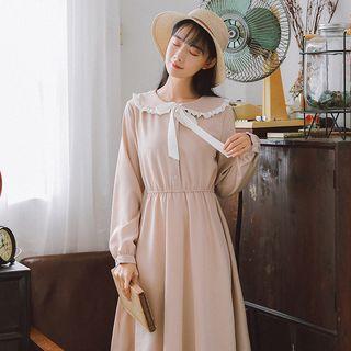 Long-sleeve A-line Chiffon Midi Dress