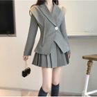 Striped Single-button Blazer / Mini Pleated Skirt