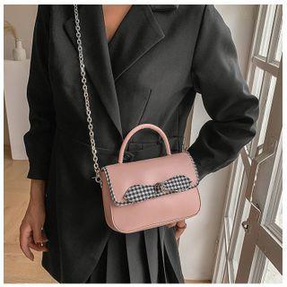 Gingham Bow Top Handle Crossbody Bag