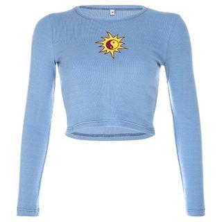 Tai Chi Symbol Embroidered Long-sleeve Cropped T-shirt