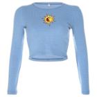 Tai Chi Symbol Embroidered Long-sleeve Cropped T-shirt