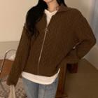 Long-sleeve Zip Cable Knit Jacket