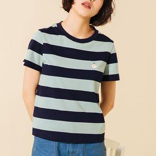 Plain / Striped Short-sleeve Embroidered T-shirt