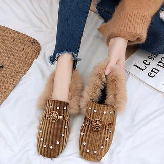 Faux-fur Panel Rhinestone Flats
