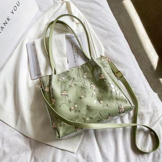 Floral Pvc Panel Crossbody Bag